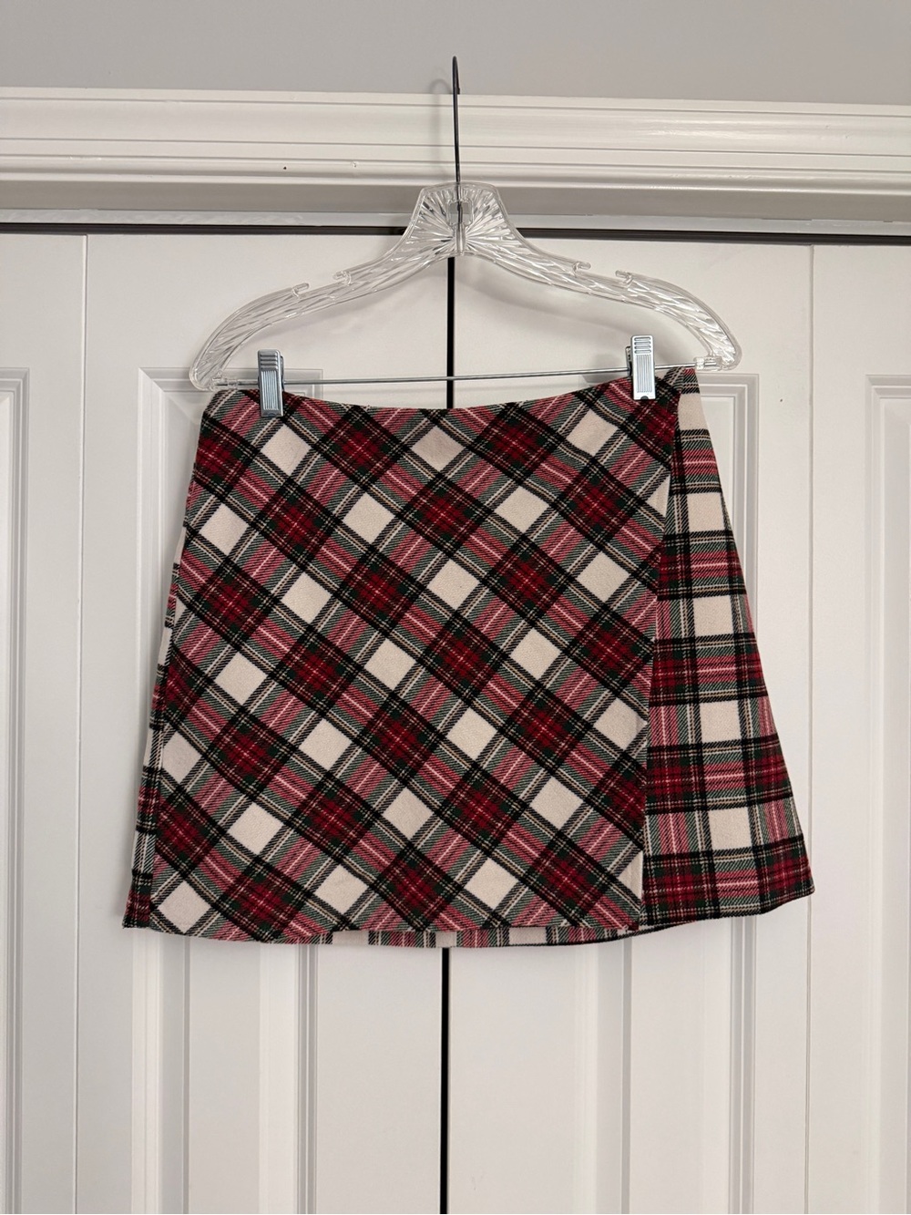 Hollister Cream, Red and Black Plaid Wrap Mini Skirt